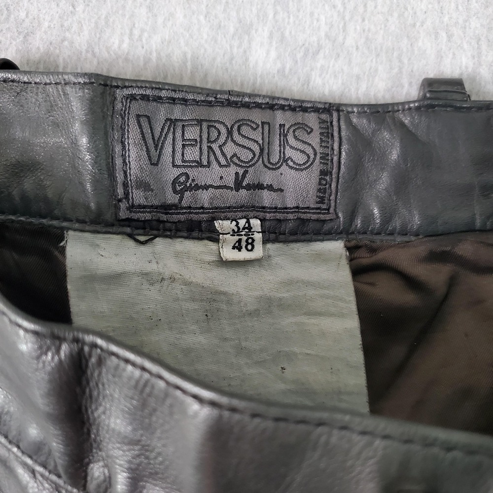 Vintage Versus Gianni Versace Leather Pants Fits 32x29 (Tag Sz 34) Black Italy - Picture 12 of 16